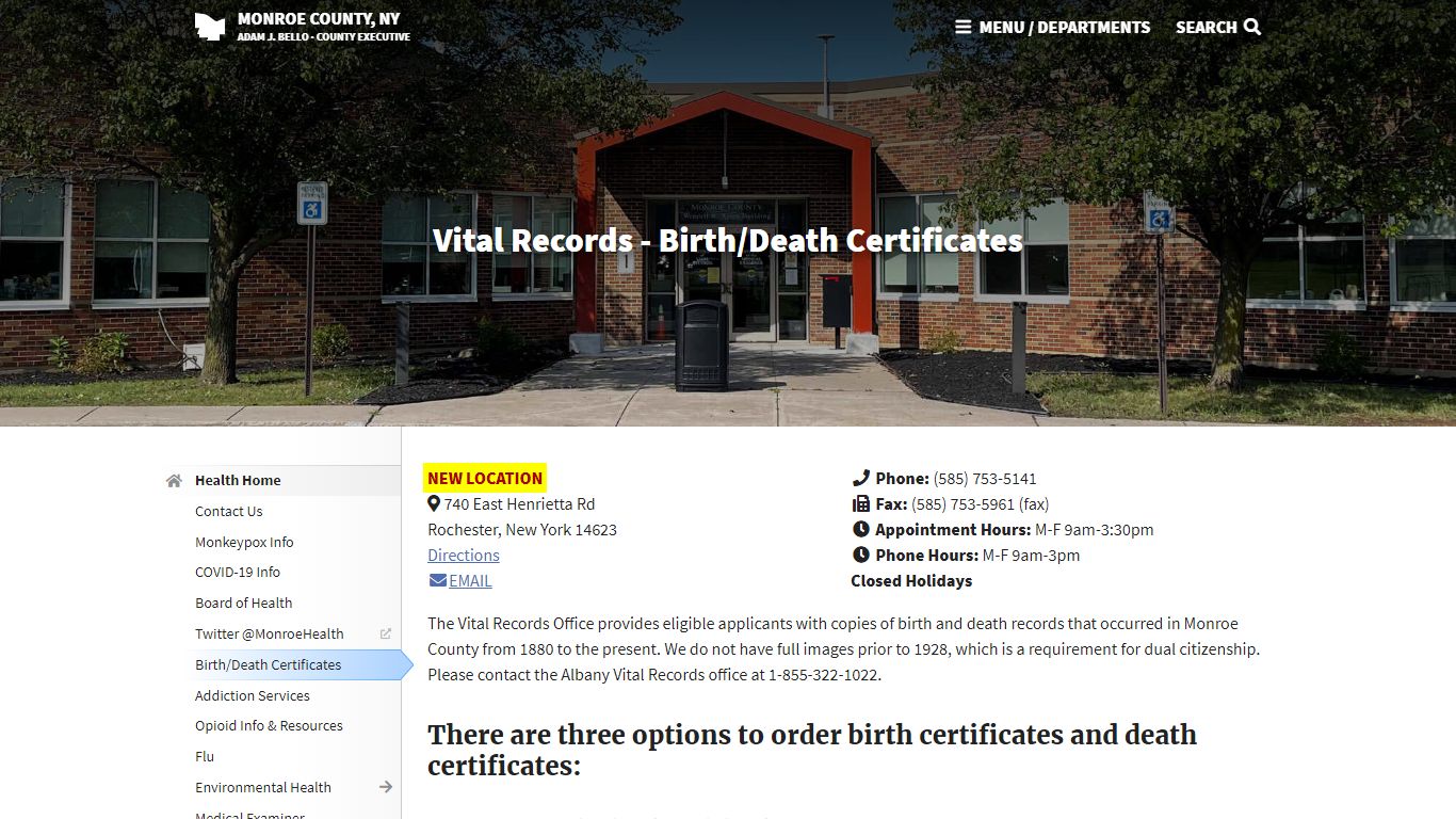 Vital Records - Birth/Death Certificates | Monroe County, NY
